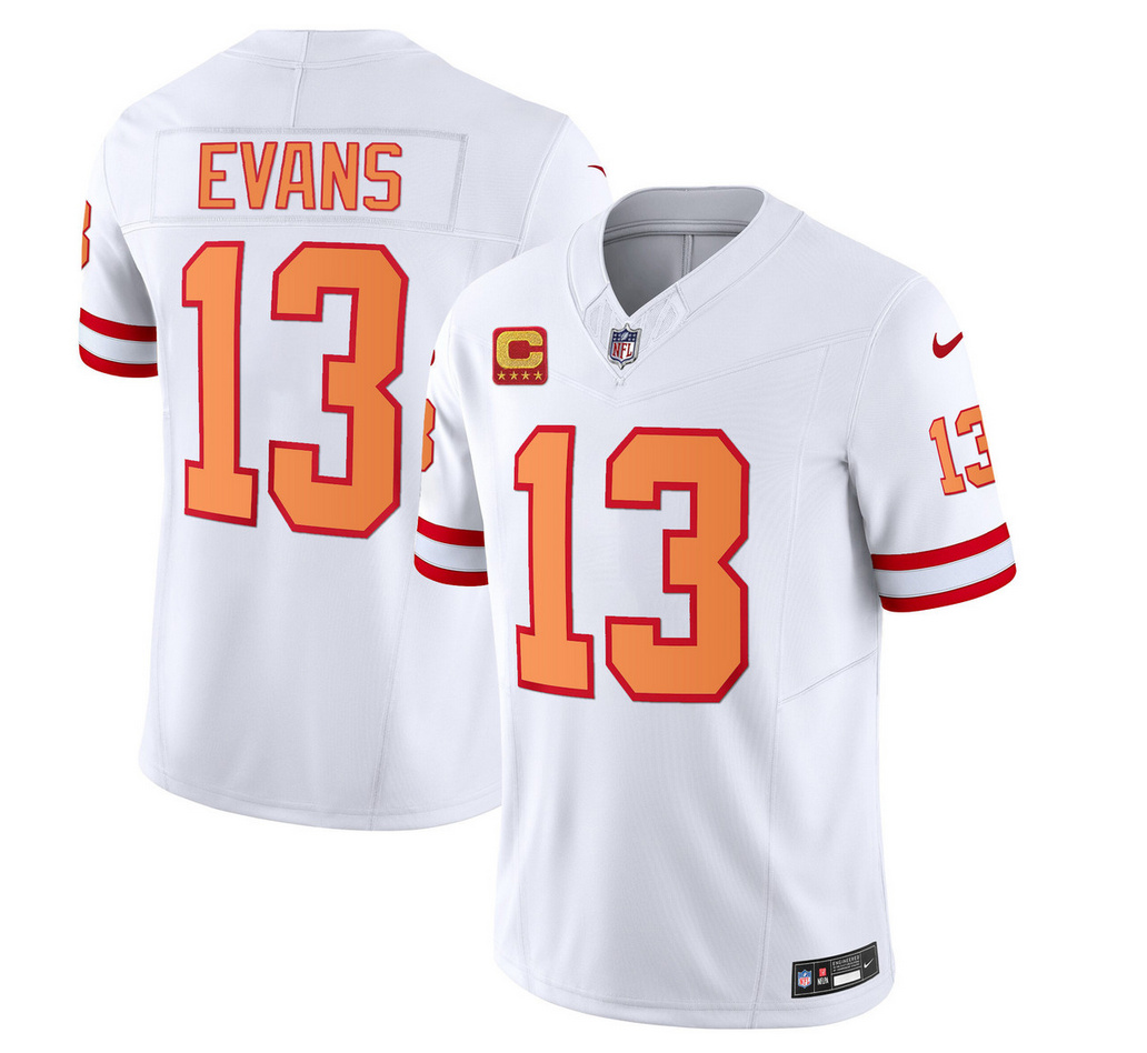 Men's Tampa Bay Buccaneers #13 Mike Evans 2023 F.U.S.E. White With 4-Star C Patch Throwback Limited Football Stitched Jersey
